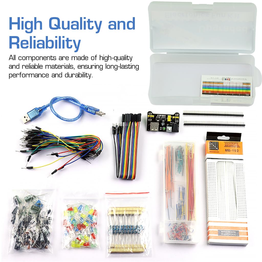 Serplex® 480Pcs Electronics Component Fun Kit with Jumper Wire, Power Supply Module, Precision Potentiometer, 830 tie-Points Breadboard Upgraded Electronics Fun Kit Compatible with STM32, Raspberry Pi Serplex® 480Pcs Electronics Component Fun Kit with Jumper Wire, Power Supply Module, Precision Potentiometer, 830 tie-Points Breadboard Upgraded Electronics Fun Kit Compatible with STM32, Raspberry Pi